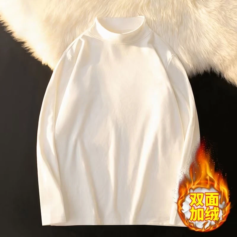 双面德绒半高领长袖T恤男士秋冬季恒温保暖内衣加绒加厚打底衫t恤