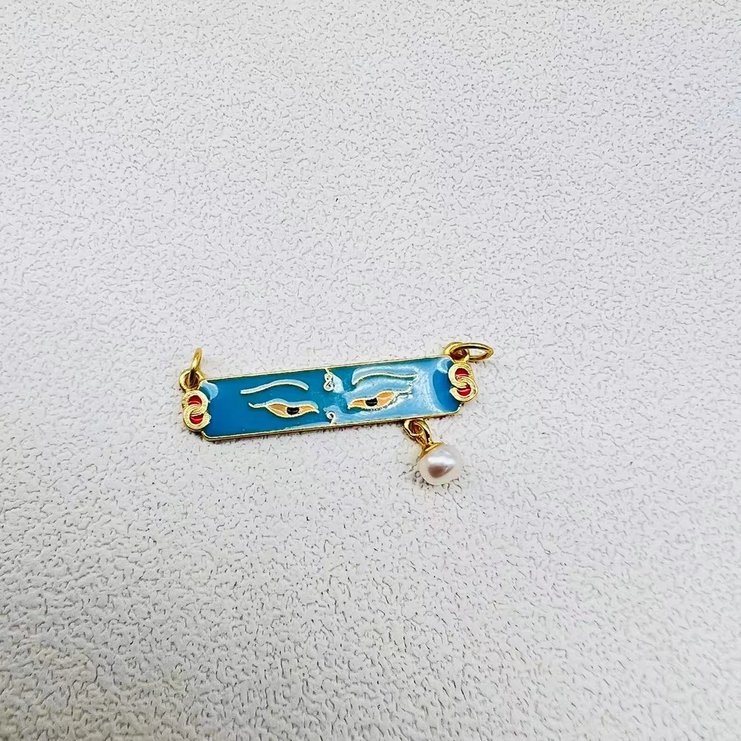 【柏延】S925银古法烧蓝精工财神眼国潮风珍珠牌SX0024