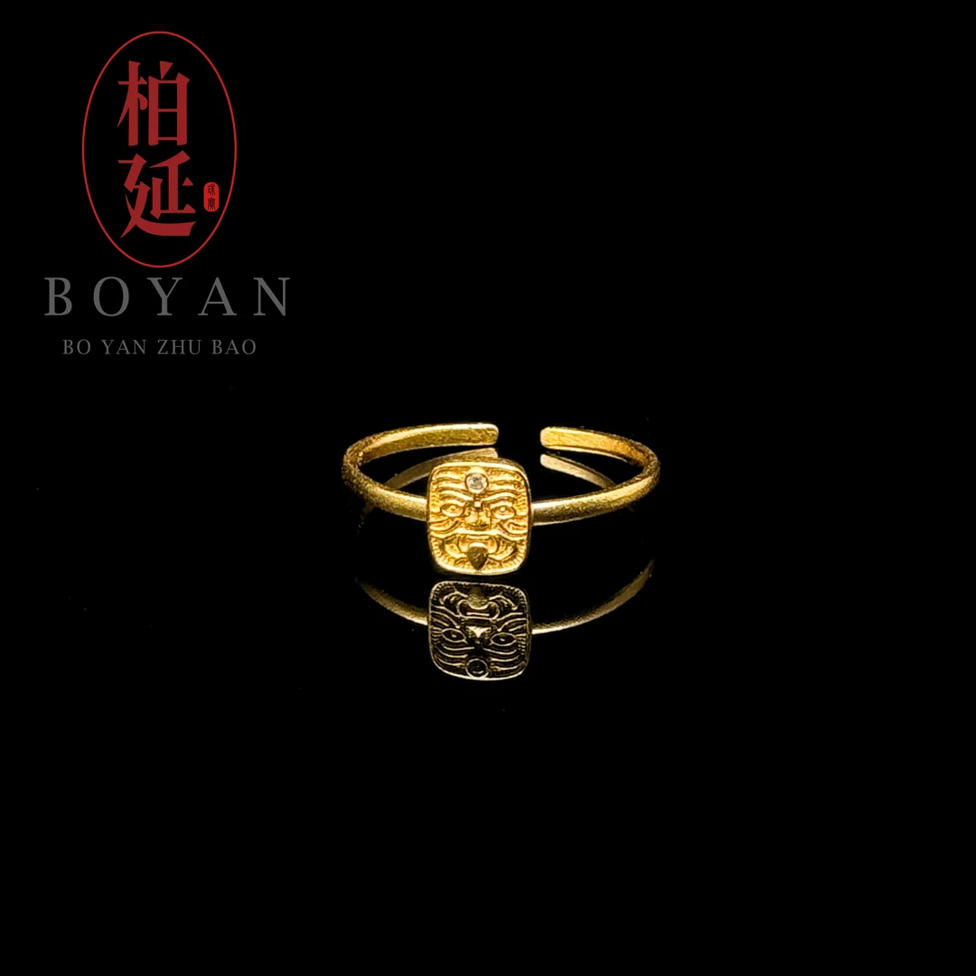 925银戒指 手工S925银扎基戒指气质轻奢时尚金色百搭国风PJ0099