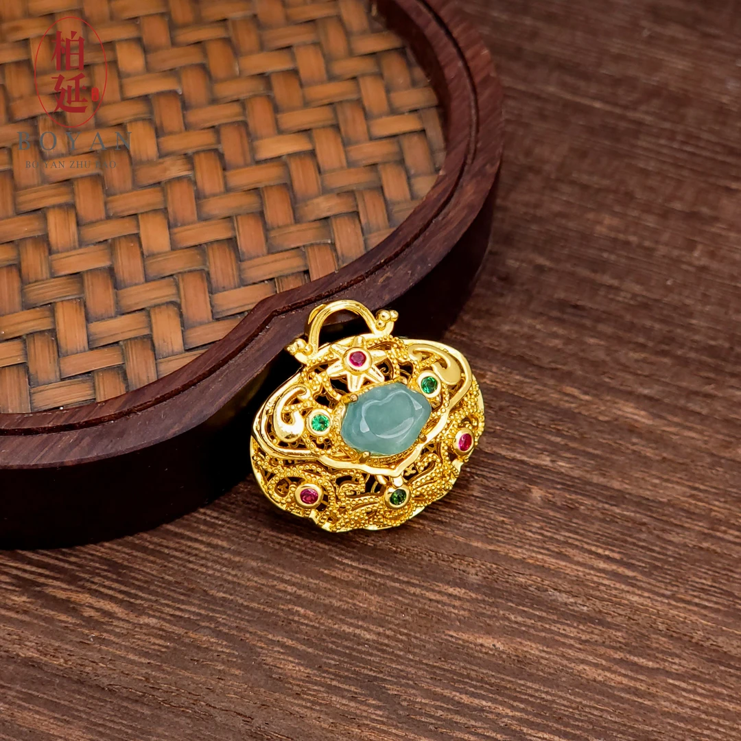 【如意祥云】天然A货翡翠时尚复古国风古法镶嵌香囊吊坠XS0361