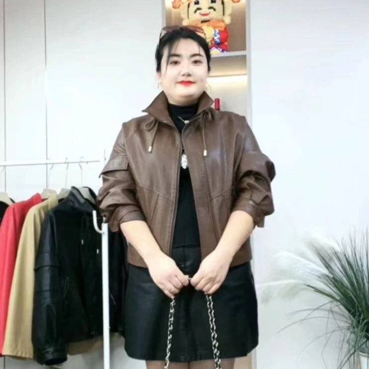 皮衣女春秋季休闲百搭皮衣宽松洋气胖MM时尚显瘦皮衣大码减外套龄