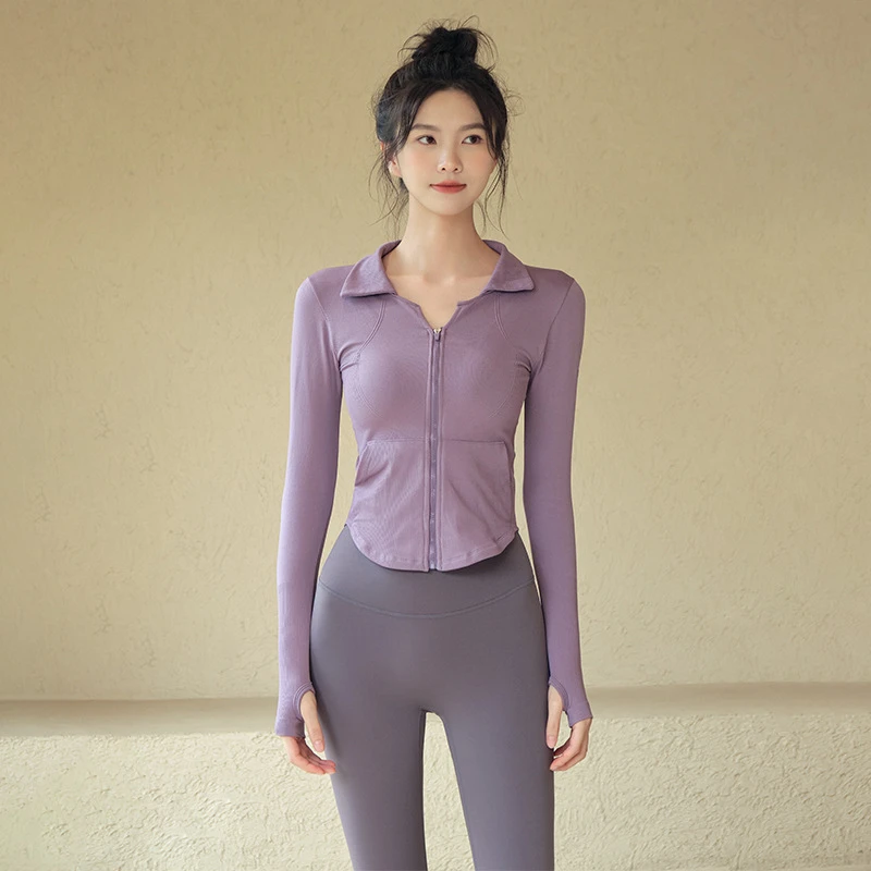 瑜伽服女秋冬拉链时尚运动外套户外跑步训练长袖修身显瘦健身上衣