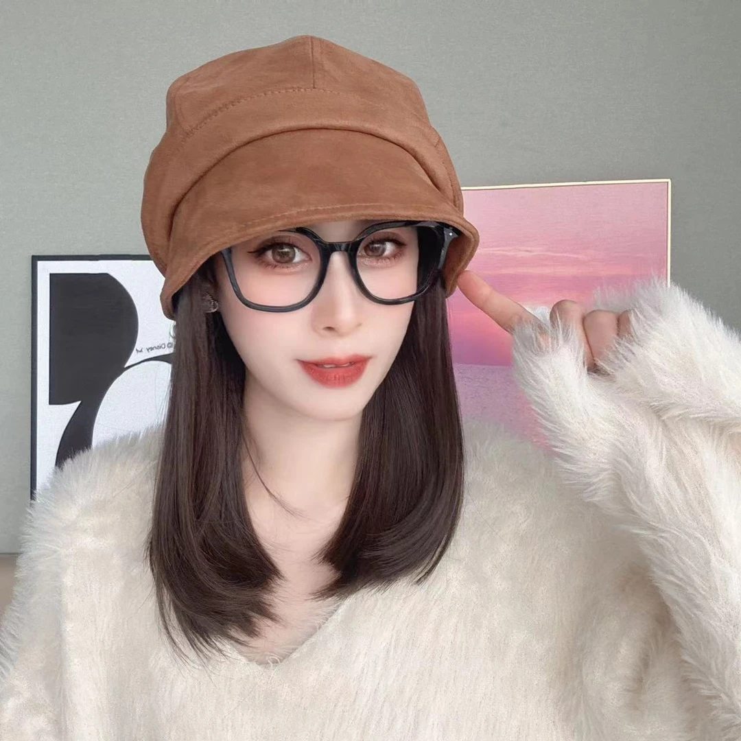 帽子假发一体长卷发女春款赫本风长发氛围感