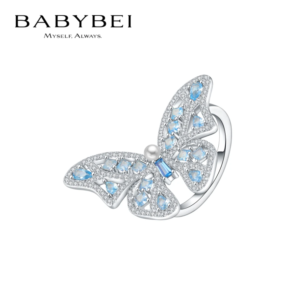 BABYBEI/初贝 925银戒指 花蝴蝶戒指女贝珠仙气华丽高级精致质感