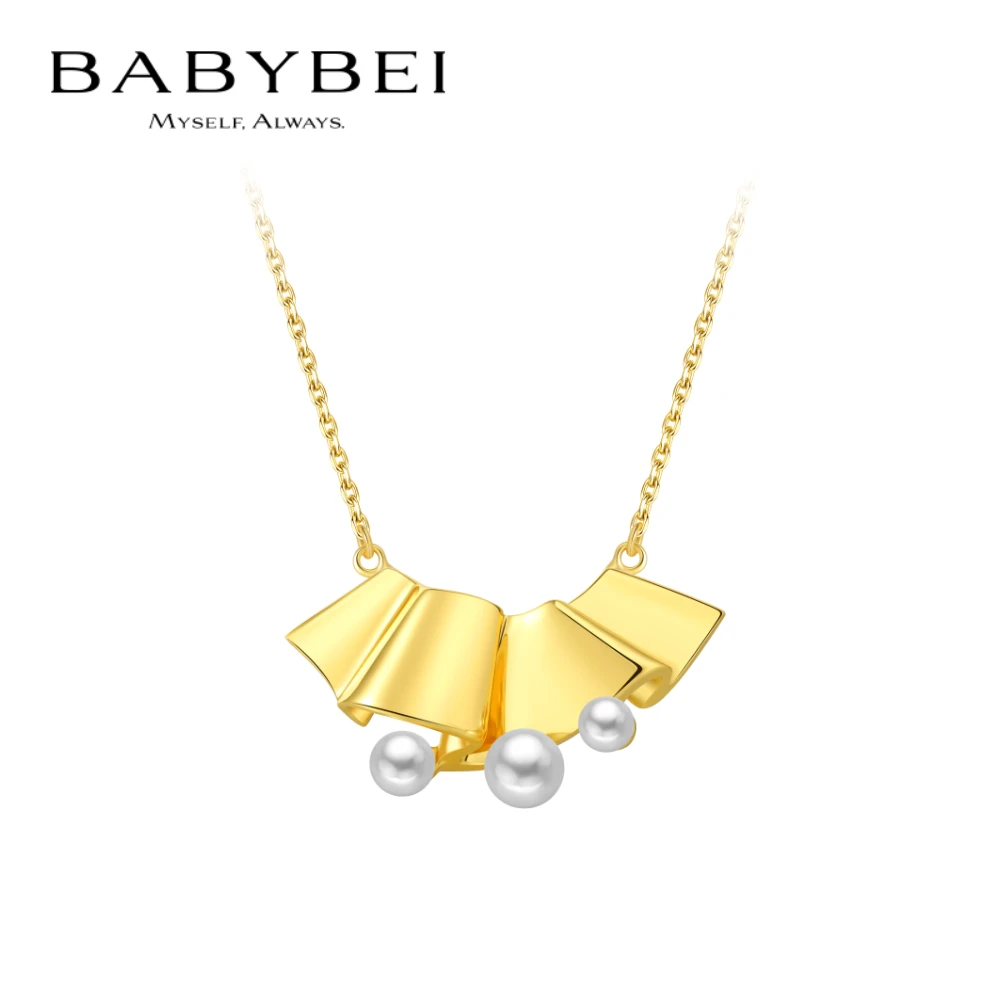 BABYBEI/初贝 坠链均925银 折纸项链锁骨链贝珠金色气质小众法式