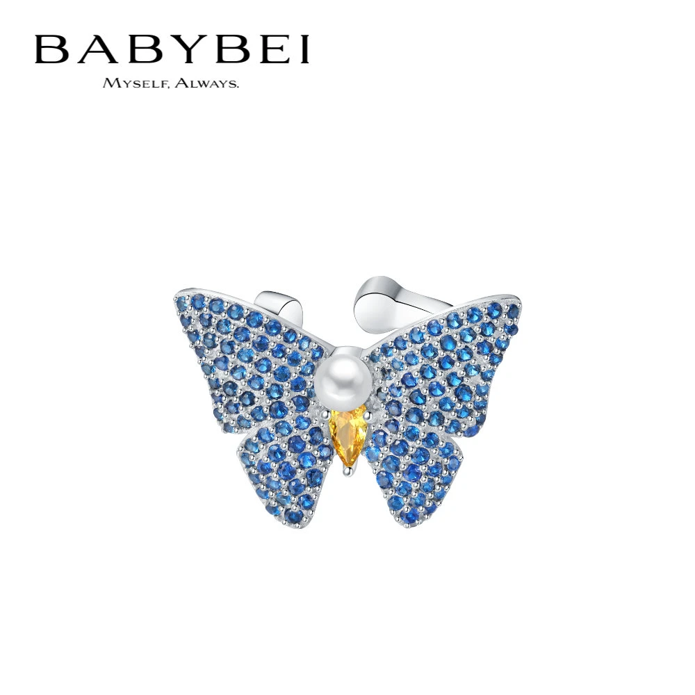 BABYBEI/初贝 925银耳饰 花蝴蝶耳骨夹蓝黄贝珠小众气质优雅时尚