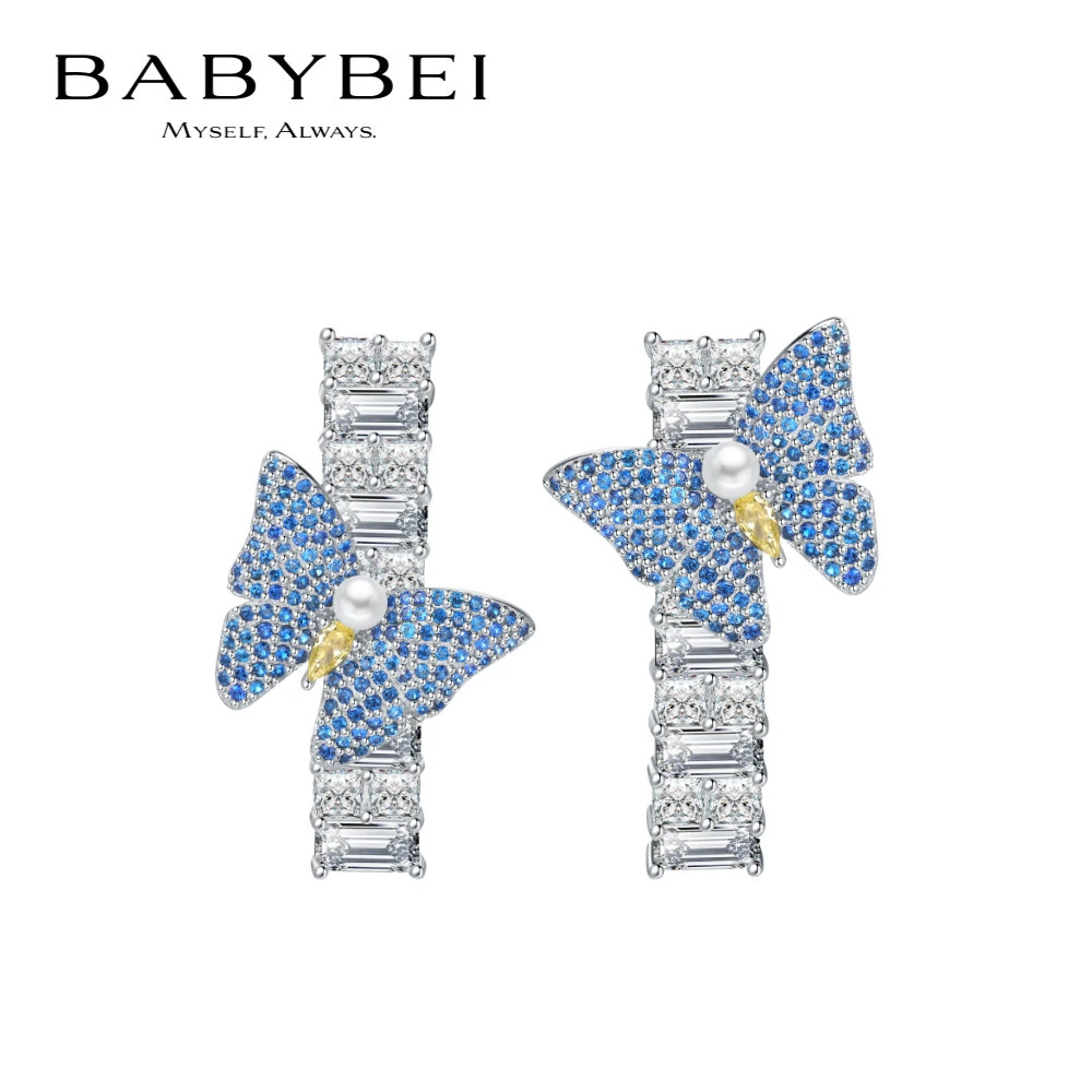 BABYBEI/初贝 925银耳饰 花蝴蝶耳钉蓝黄贝珠华丽气质时尚小众