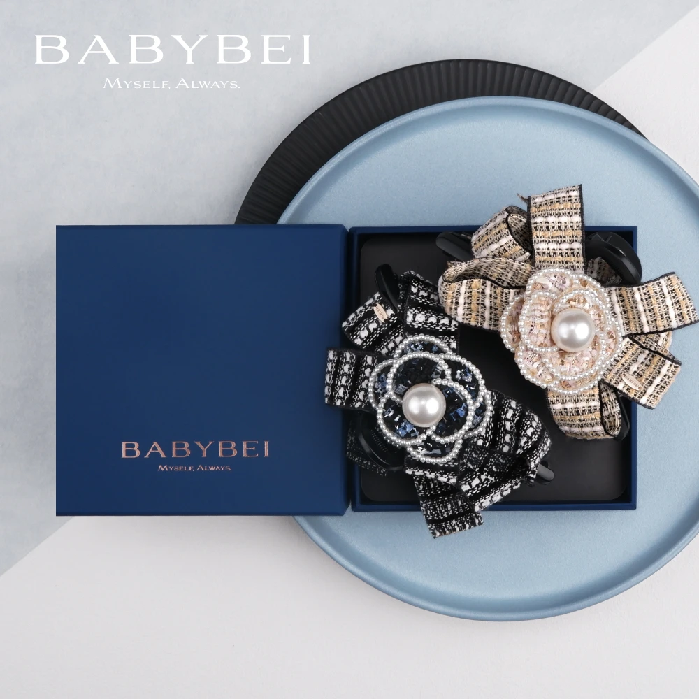 BABYBEI/初贝茶茶高亮珠超大号抓夹粗花呢珠边优雅小香风法式黑米