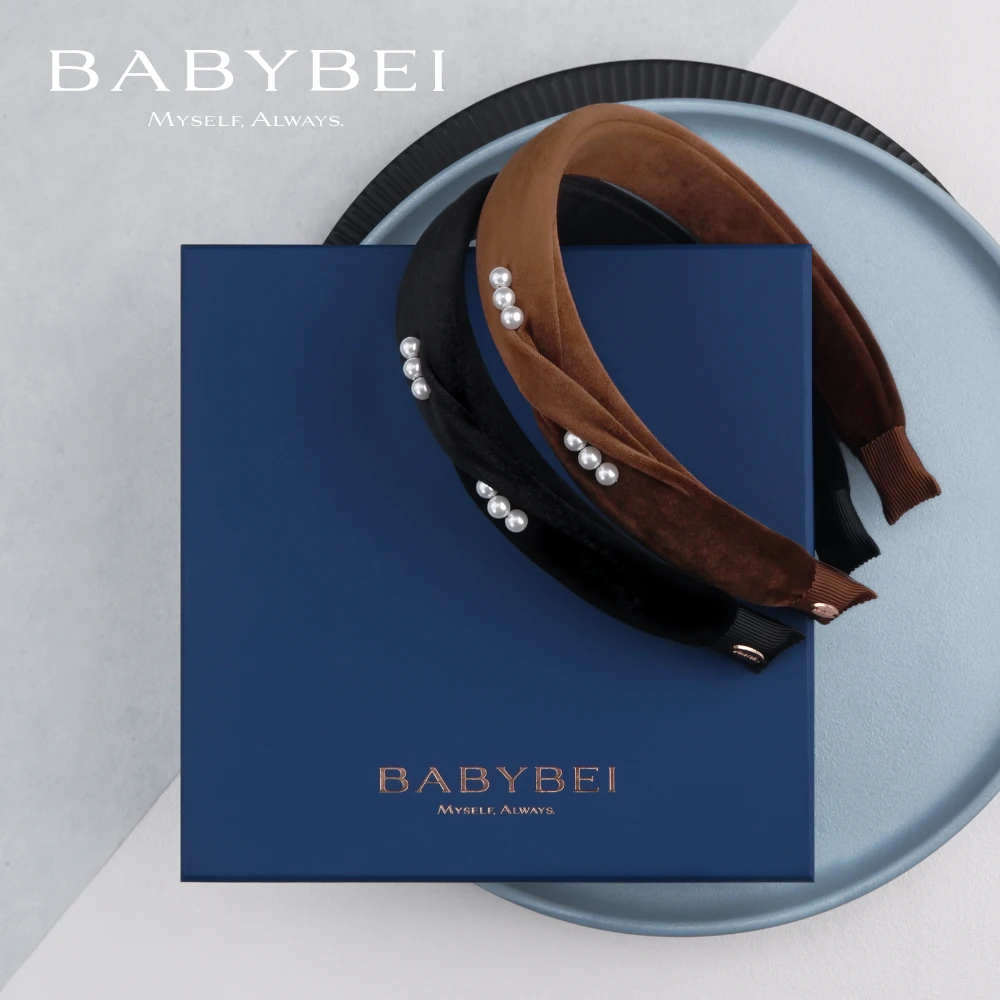 BABYBEI/初贝[高露同款]绒绒高亮珠宽版发箍侧扭结六珠优雅黑咖