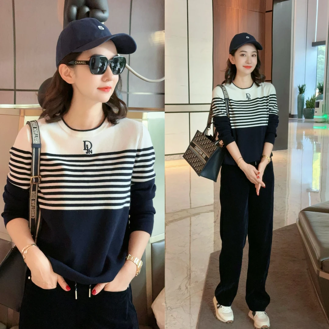 【海魂衫绵羊毛】原创字母拼色条纹针织小衫XY241500 JDND轩羽