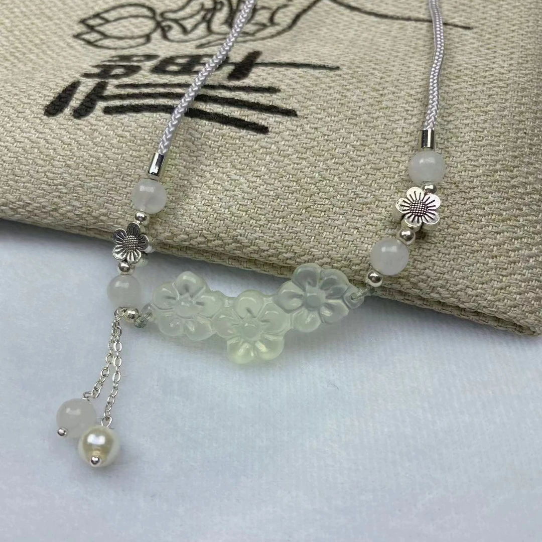 岫玉 锁骨链 三生三世 梅花吊坠 时尚百搭  新款配饰