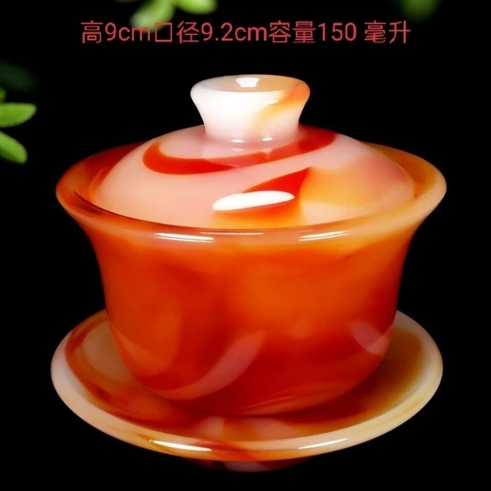 玛瑙色琉璃带盖碗大号公道杯手绘高档中式防烫家用茶具全套
