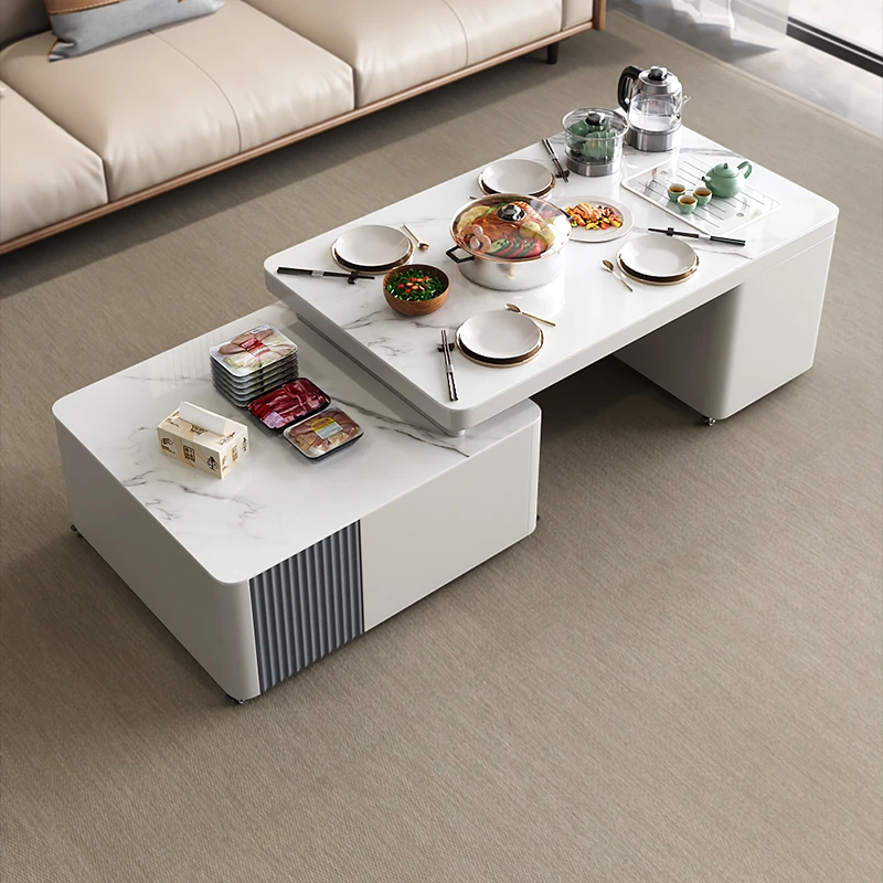 茶几电视柜岩板家用客厅简约小户型现代极简升降功夫茶桌套装