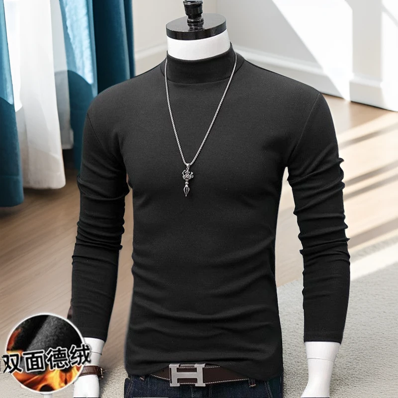 秋冬男士半高领长袖打底衫修身潮流保暖内搭上衣加厚百搭双面