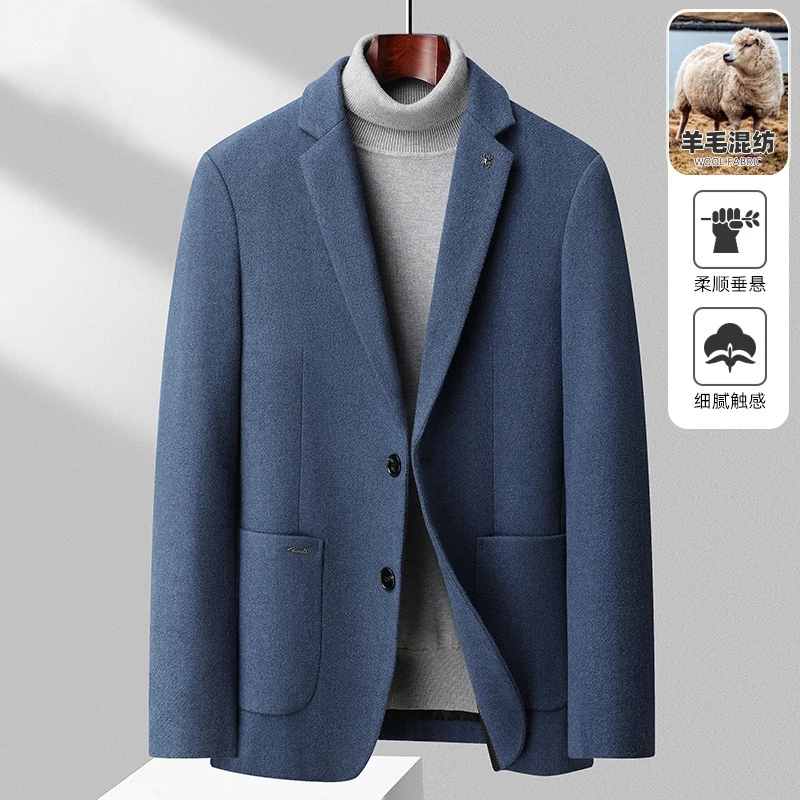 秋冬新款商务休闲羊毛西装男式潮流修身羊毛混纺西服男毛呢外套