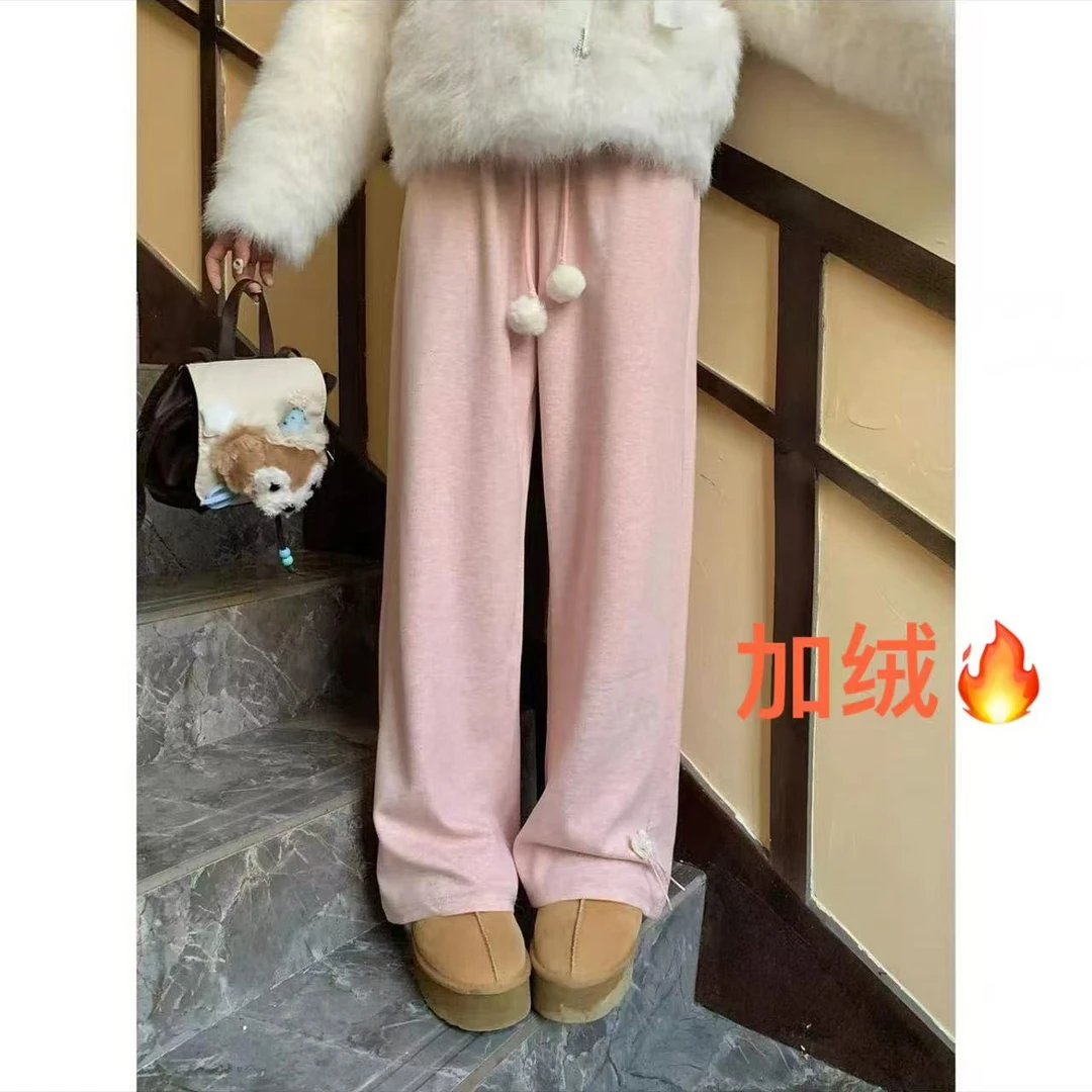 【小巧定制】XQ2296秋季新款百搭显瘦少女感加绒阔腿裤