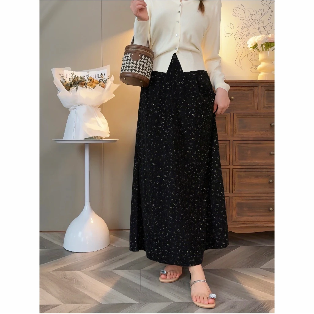 【青苍 仅裙子】花老爷微胖冬季新款碎花半身裙HLY3073