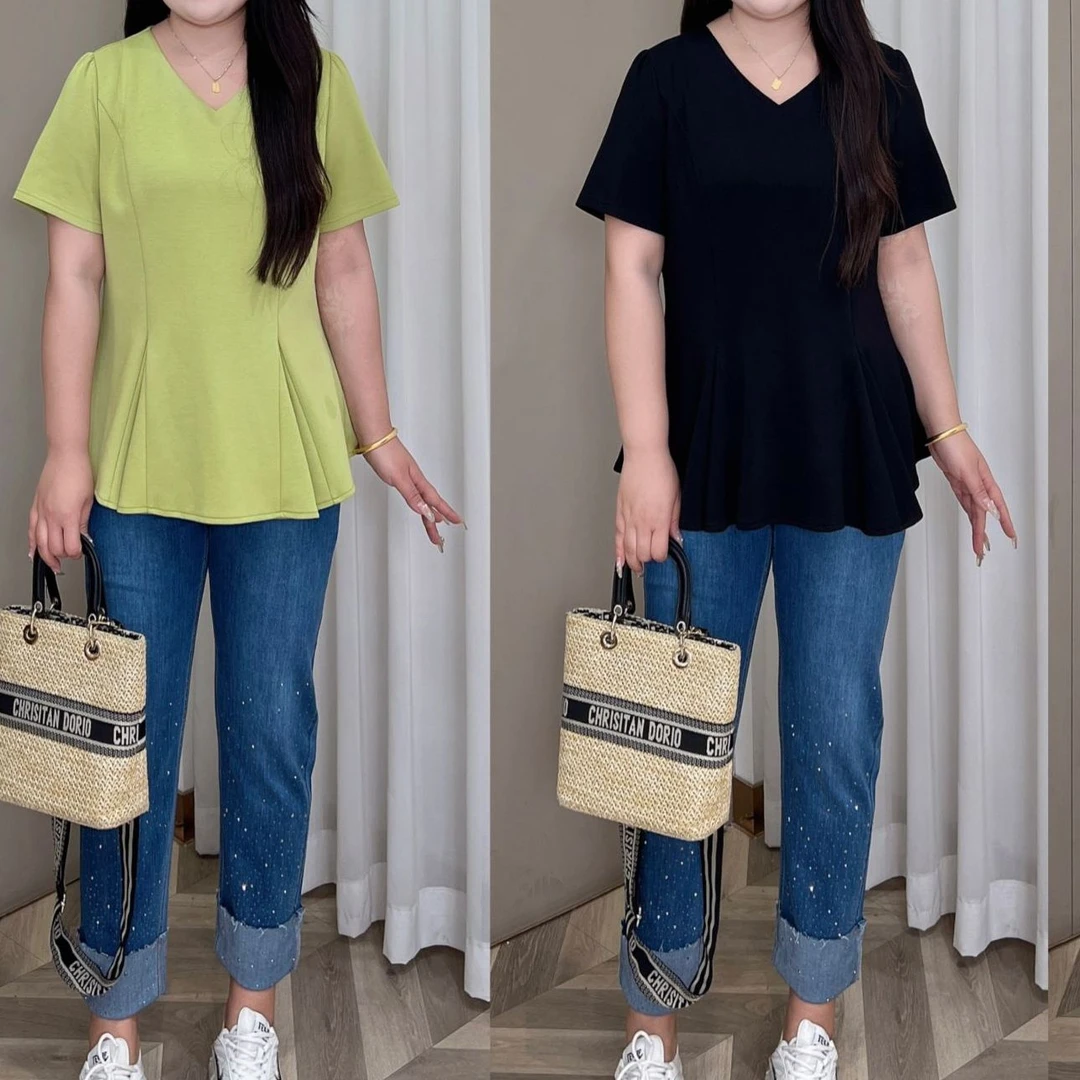 PMM81267【现货仅上衣】夏季新款收腰显瘦简约百搭V领T恤