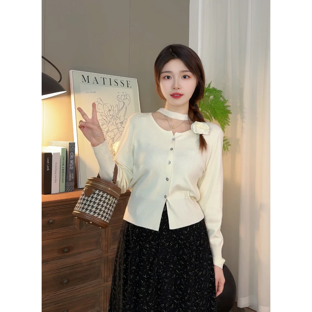 【仅上衣】花老爷微胖秋冬镂空毛线衫HLY3056