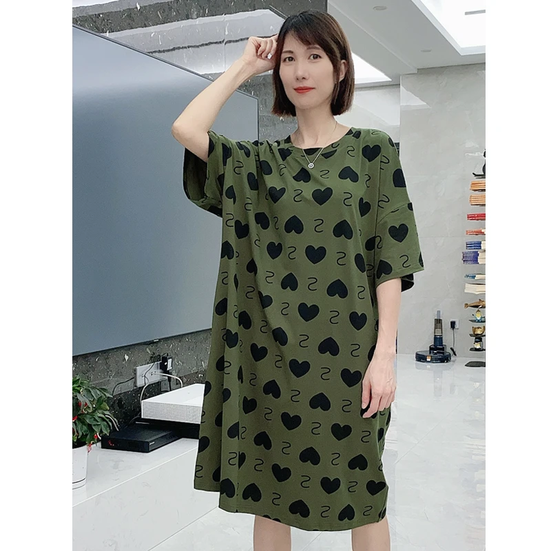 超大码睡裙女夏季新款短袖薄款睡衣夏天宽松女士特大码显瘦家居服