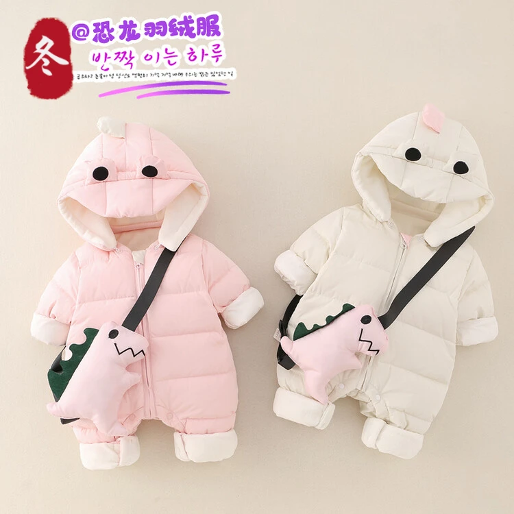 婴儿超萌男女宝宝连体衣新生儿0-1岁幼儿90绒外出保暖外出服加厚
