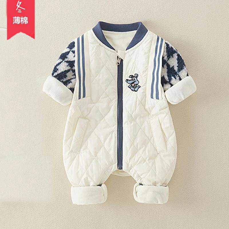 6-12月婴儿衣服冬装连身夹棉新生儿棒球加绒冬装加厚保暖外出服3