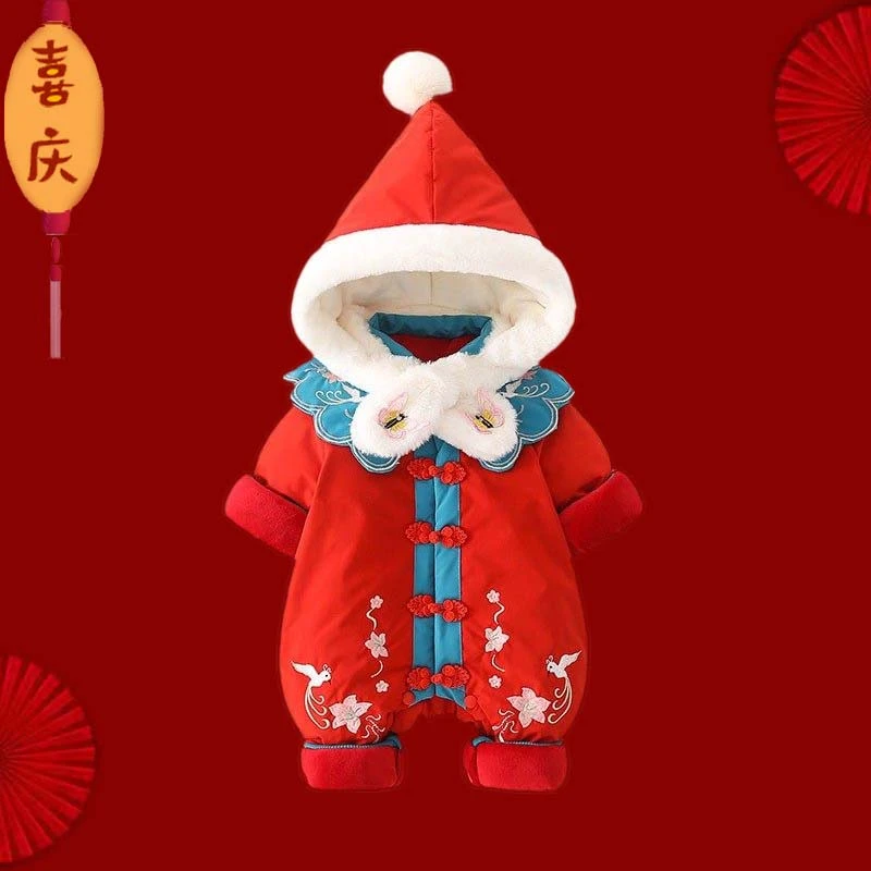 6-12月婴儿衣服冬装女宝宝红色喜庆棉衣满月百天周岁宴拜年服冬季