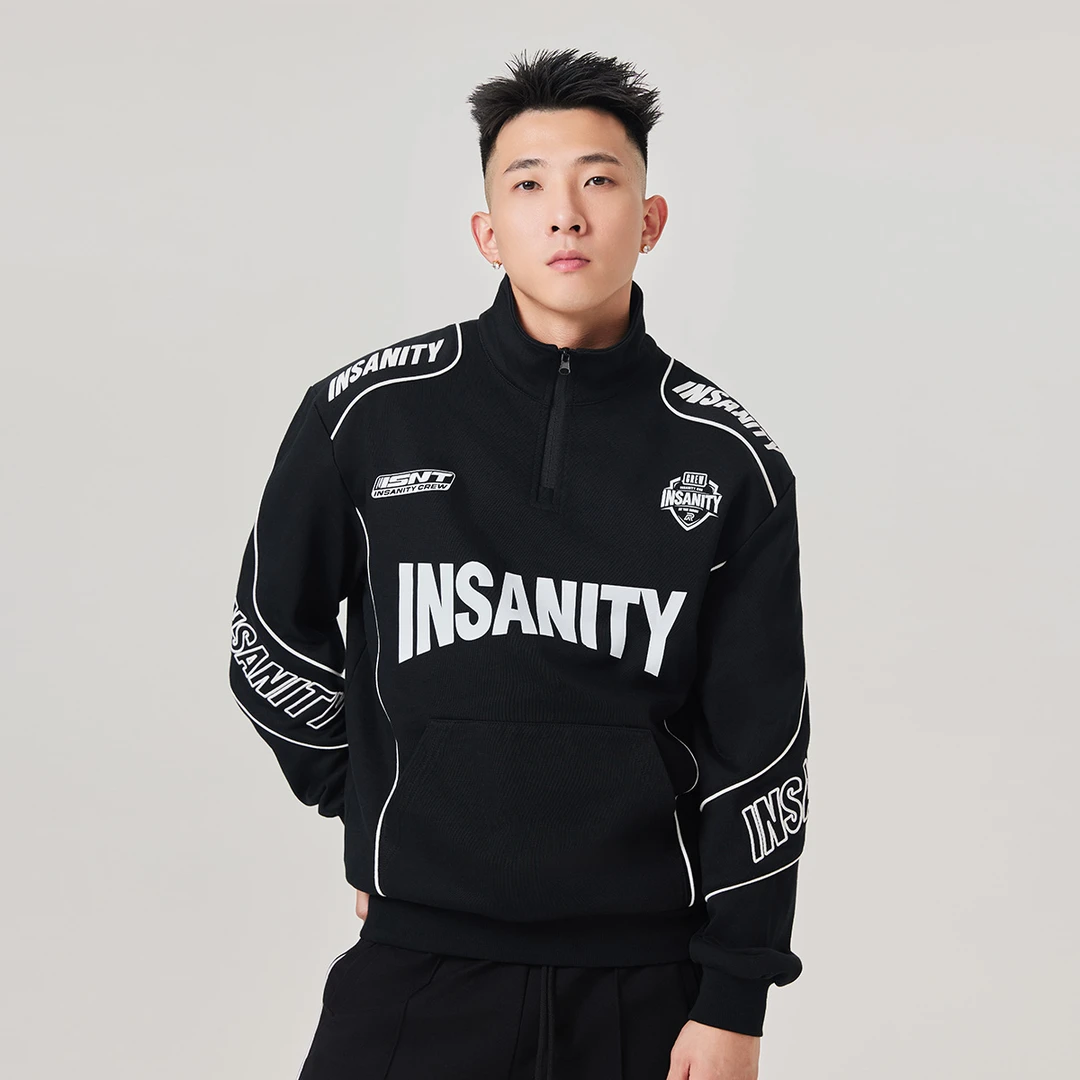热极insanitycrew冬季上新复古机车风立领卫衣高街宽松潮流