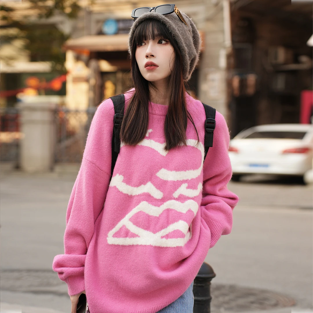 InsanityCrew热极复古慵懒风小火山宽松秋冬情侣百搭休闲圆领毛衣
