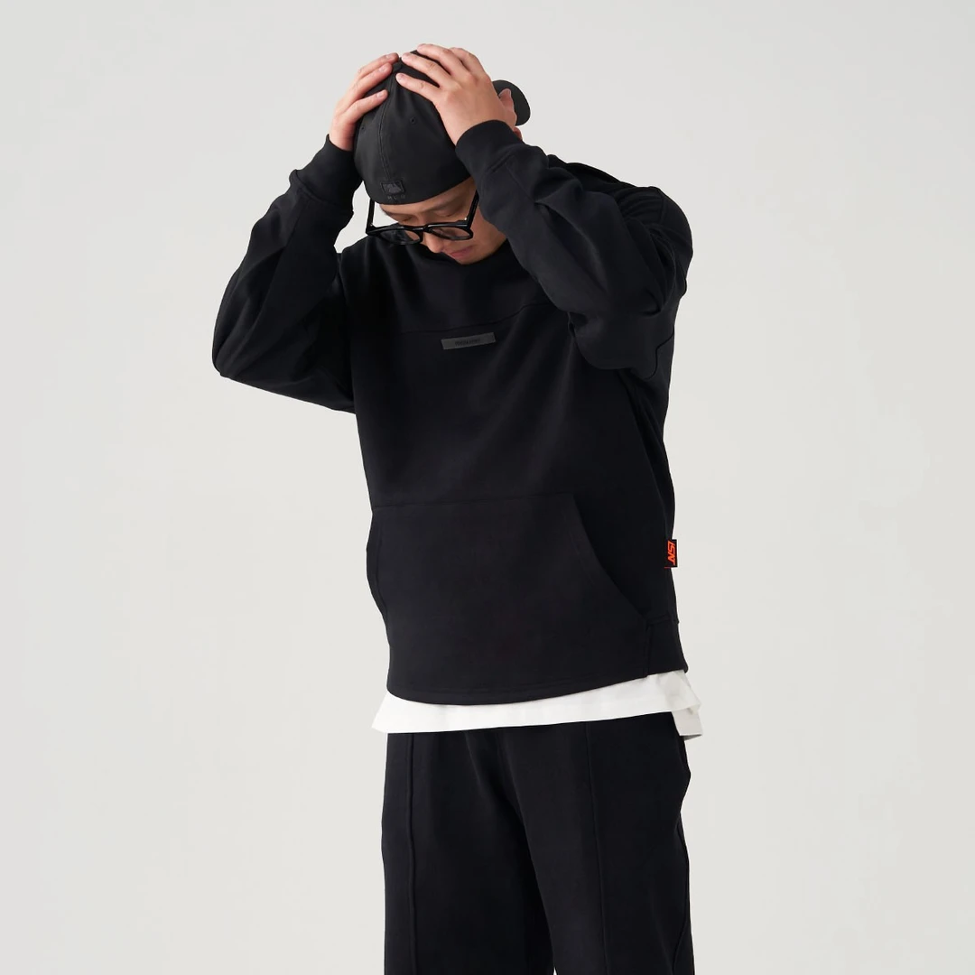 热极InsanityCrew 高领连帽硅胶logo帽衫宽松