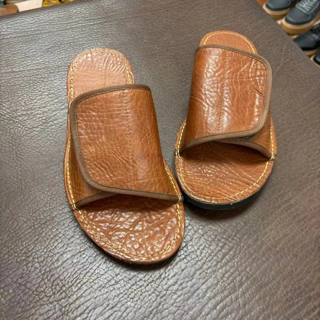 手工西班牙野牛皮皮拖夏季真皮