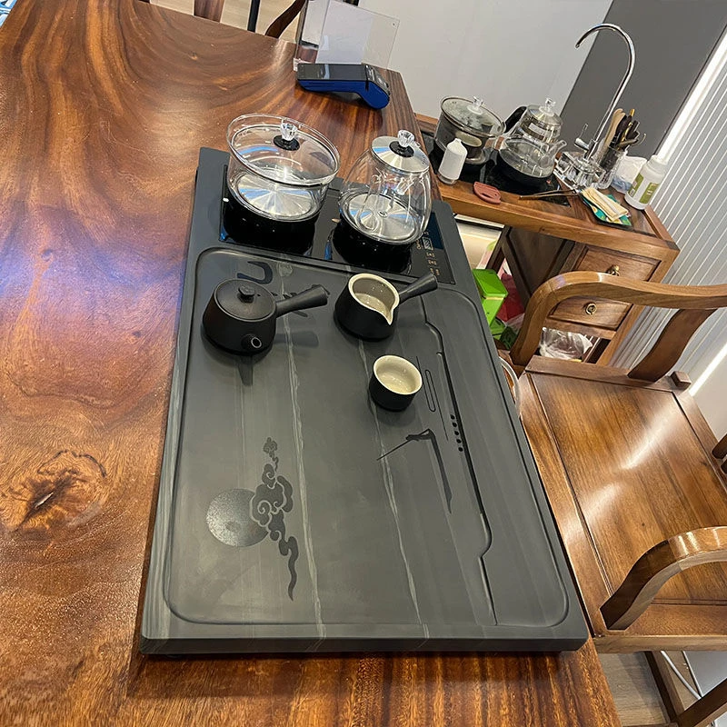 天然皇庭玉石茶盘一体一整套可配电炉整块无拼接大气家用泡茶石盘