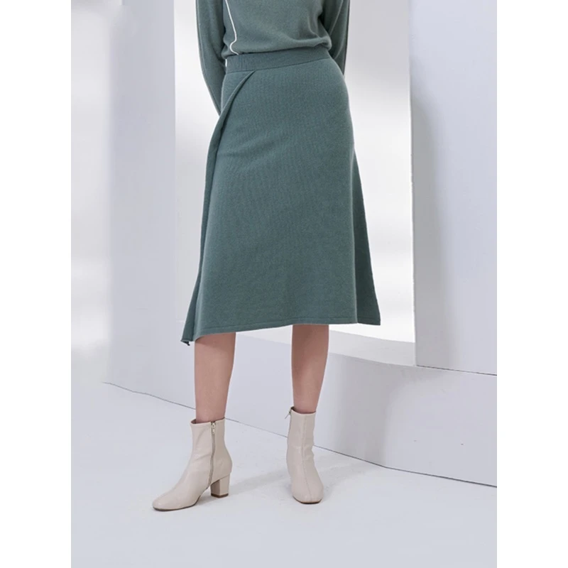 VOGO/沃格秋季羊绒不规则半裙女A字修身显瘦高腰裙子RV80B3028