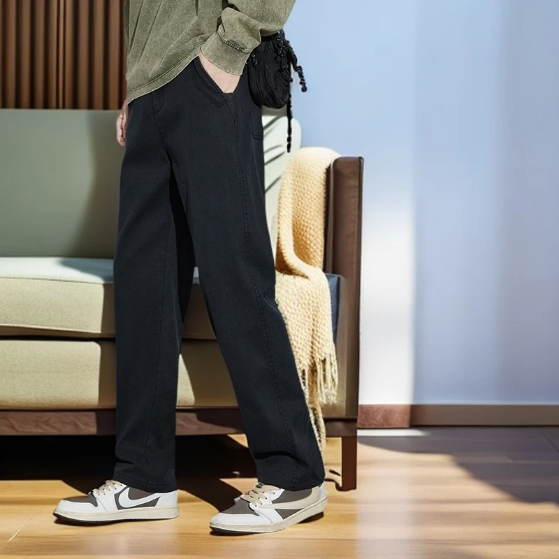 秋冬新款加绒加厚轻奢休闲裤男宽松直筒潮牌百搭垂顺抗皱运动长裤