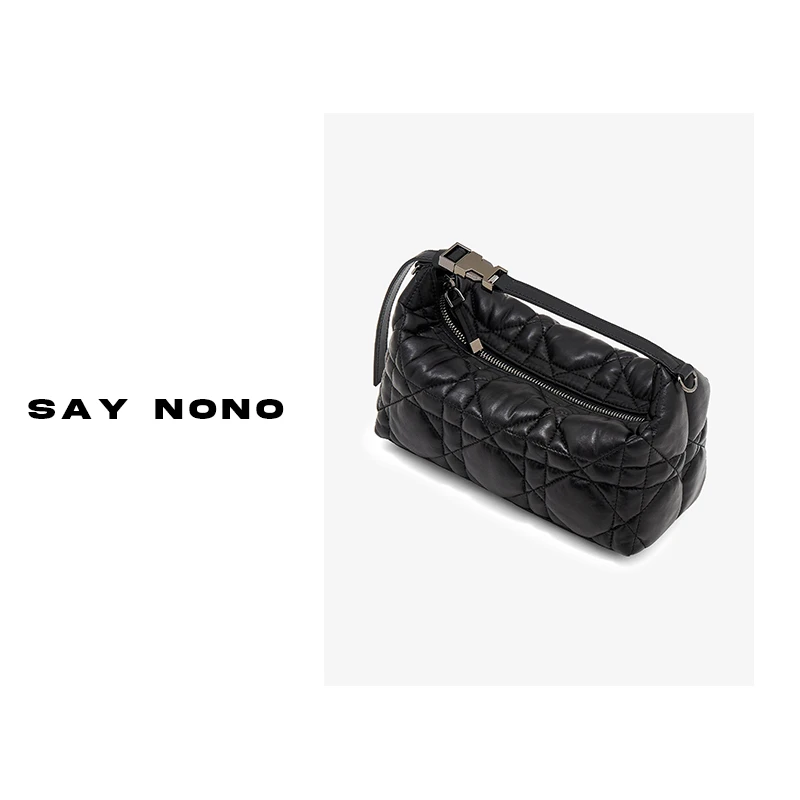 Say nono 【高品质】百搭胎牛皮藤格饭盒包手柄可调节单肩手提包