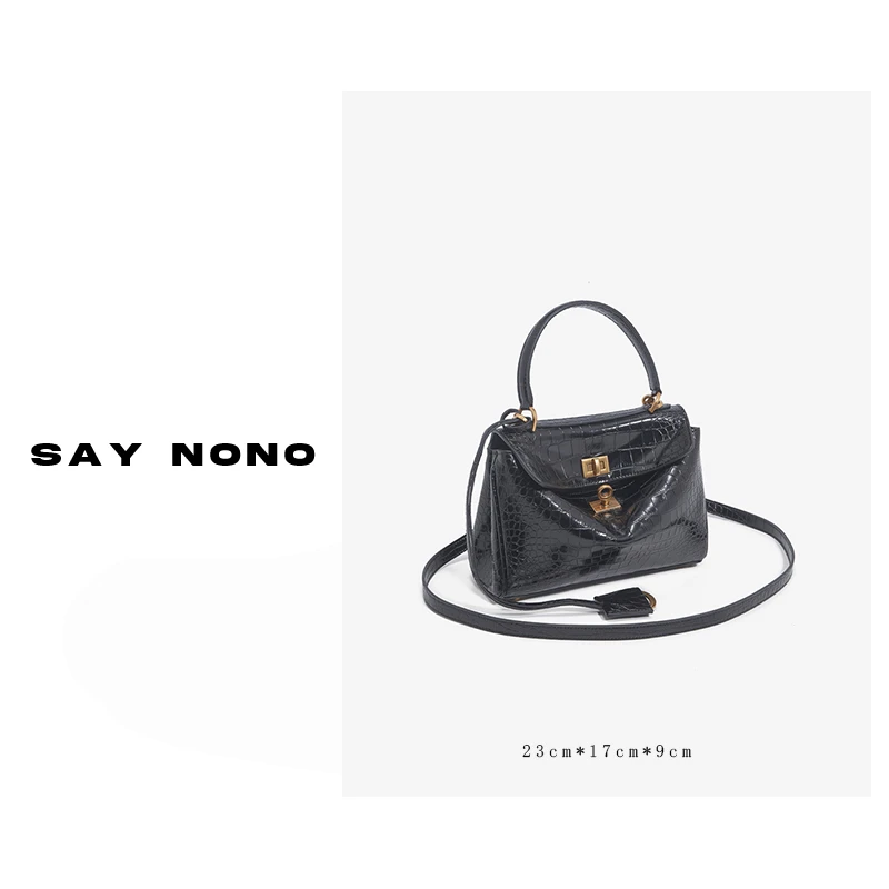 say nono  轻奢定制款大容量松弛感中性锁扣鳄鱼纹牛皮托特包