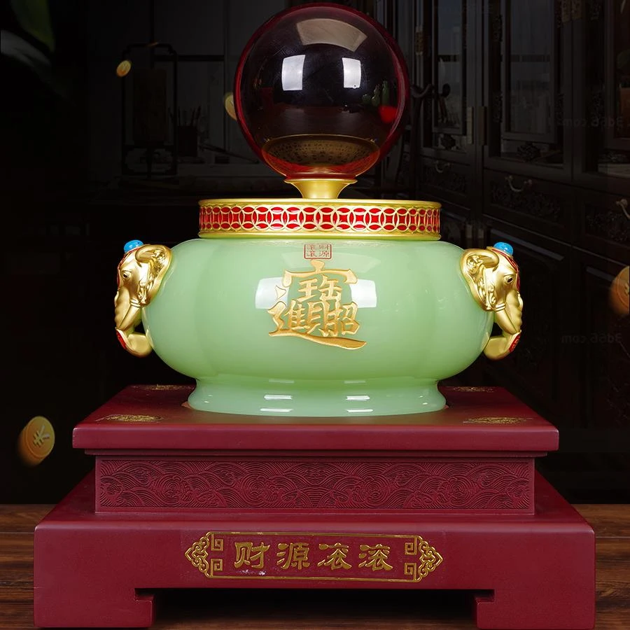 招财聚宝盆水晶球财源滚滚摆件玄关客厅酒柜电视柜高端大气装饰品