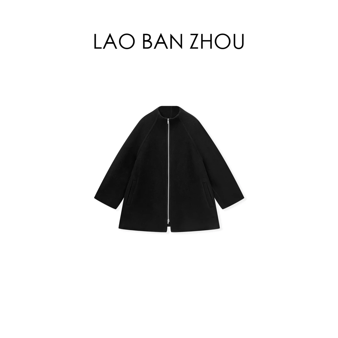 【老板周】设计师款 秋冬时髦中长拉链双面呢廓形外套