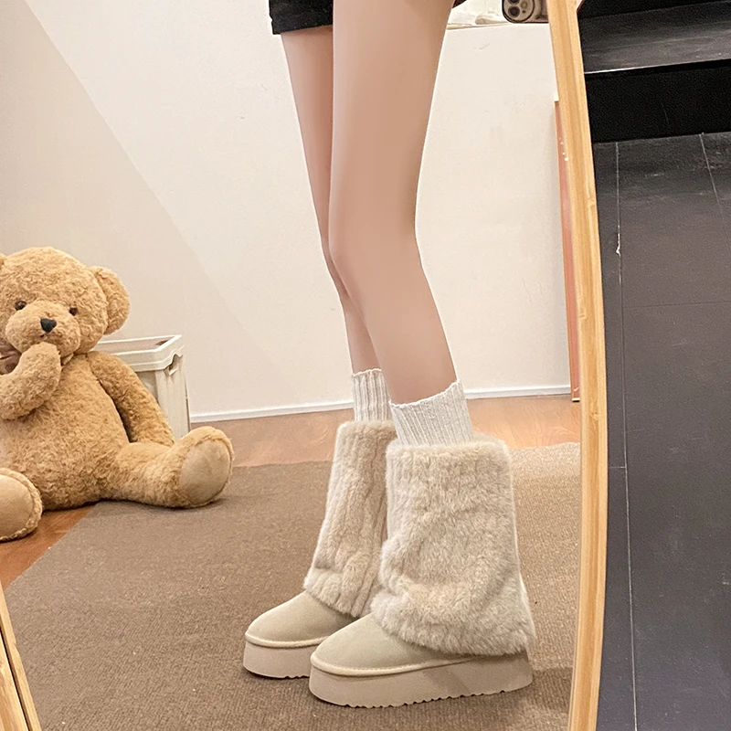 回力瑞雪地靴女毛绒奶油中筒加绒保暖毛毛靴秋冬季套筒厚底增高鞋