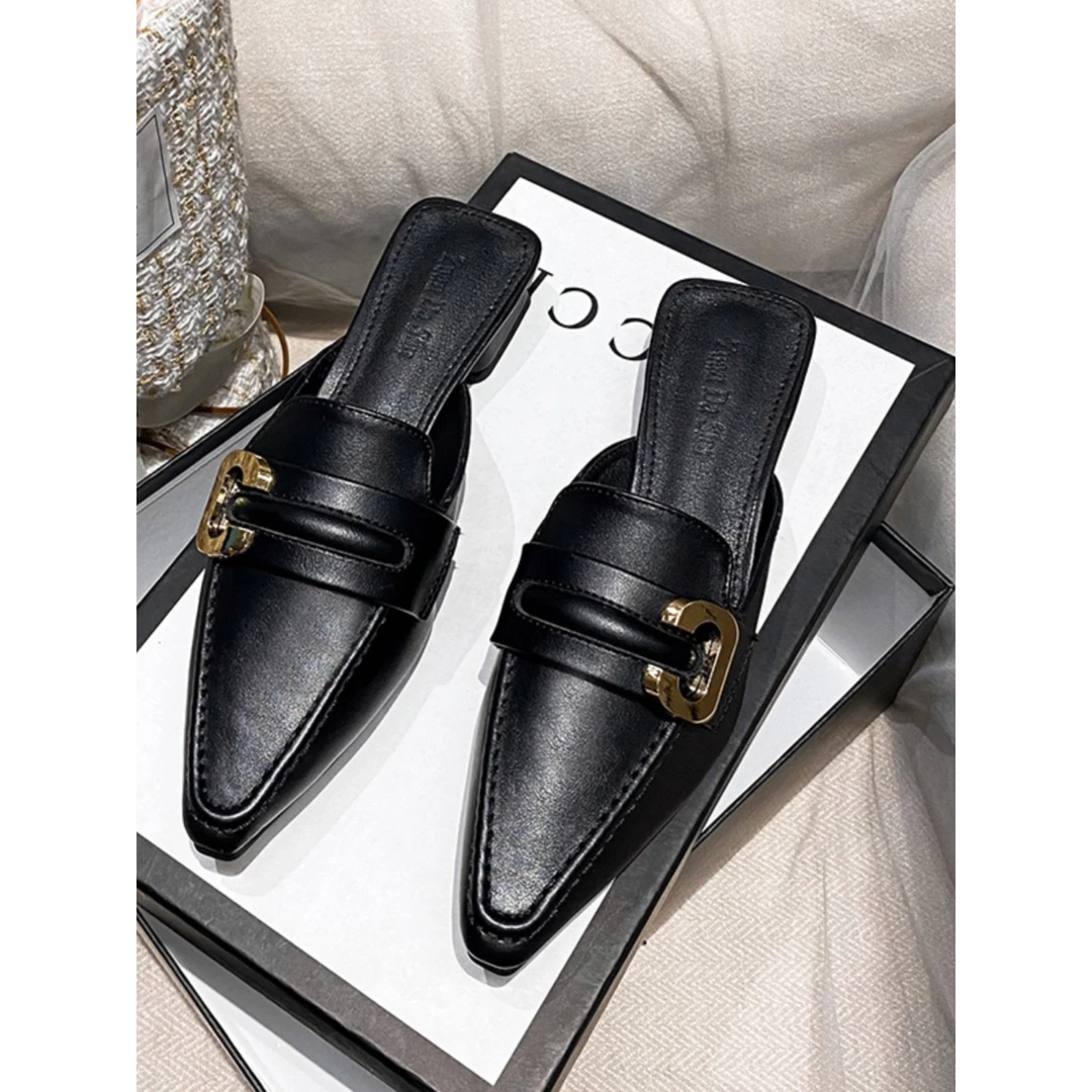 春季新款气质半托单鞋软底中跟法式包头半拖鞋女夏外穿凉拖穆勒鞋