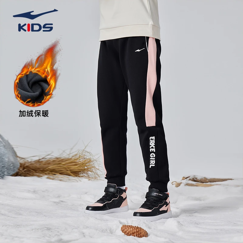 鸿星尔克运动裤加绒裤子秋冬大童长裤儿童棉裤-68222401047-zx