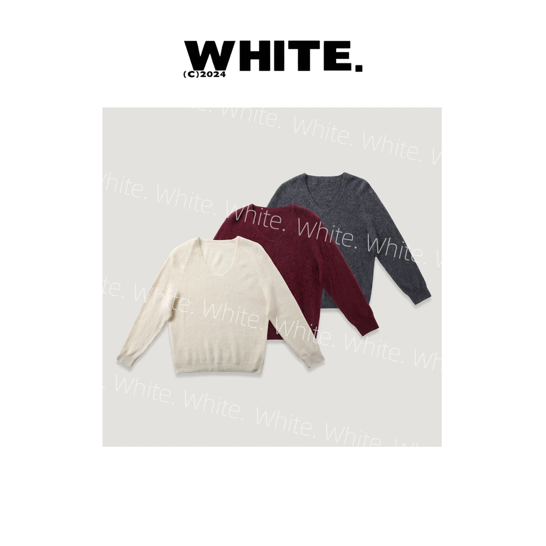 【千金】V领拉毛宽松长袖毛衣