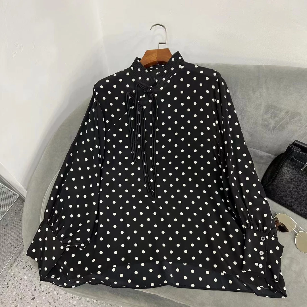 【花滿林】斜系带百搭时尚波点衬衫3763