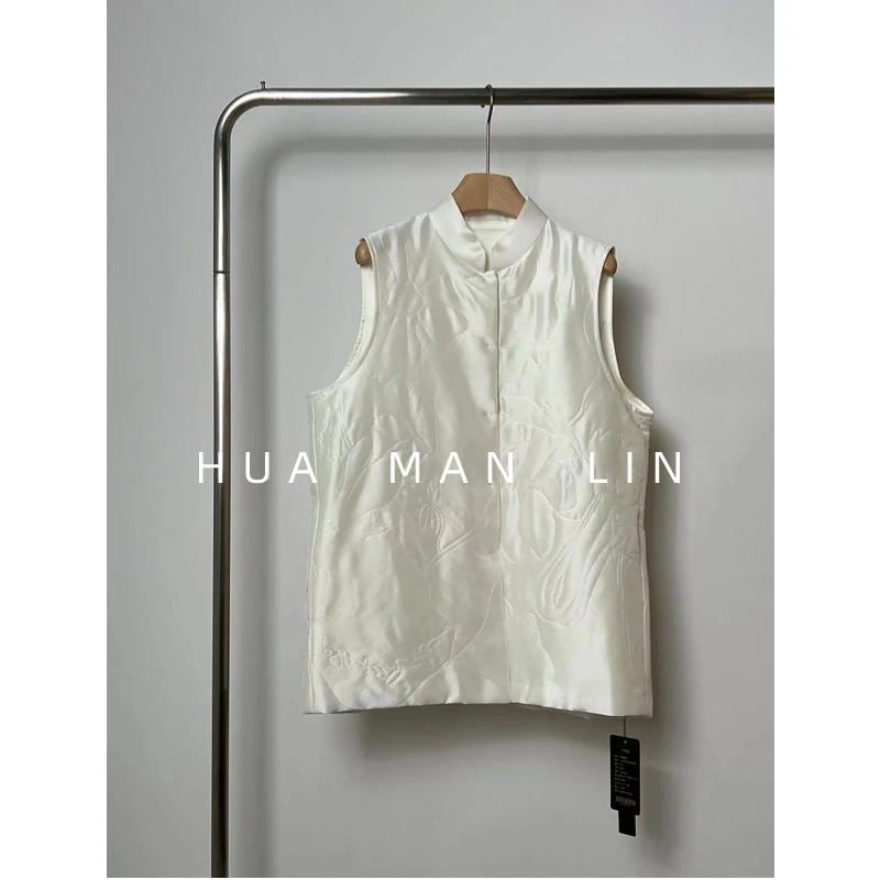 【花滿林】小立领双宫桑蚕丝重工刺绣加厚马夹7315