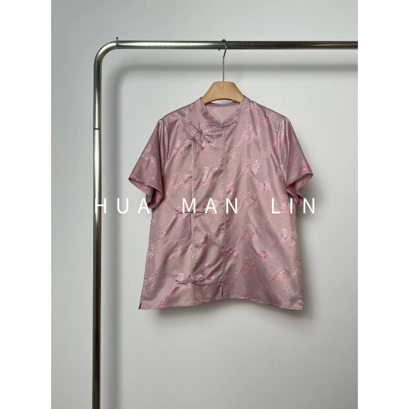 花滿林‘比翼鸟’小立领斜门襟盘扣正肩花罗真丝桑蚕丝上衣8690