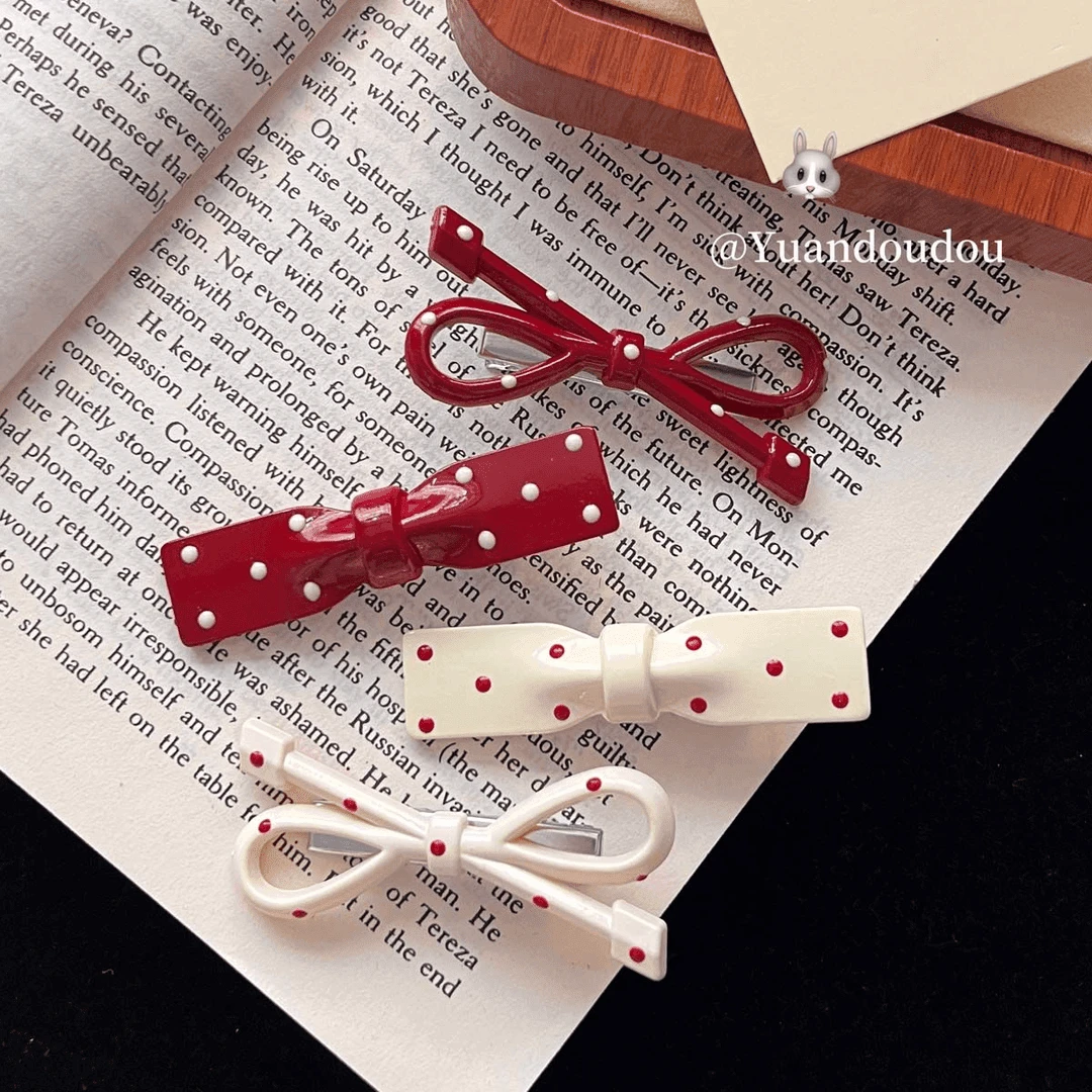 安可拉红色波点蝴蝶结发夹可爱显白刘海夹甜美抓夹女侧边夹发饰女