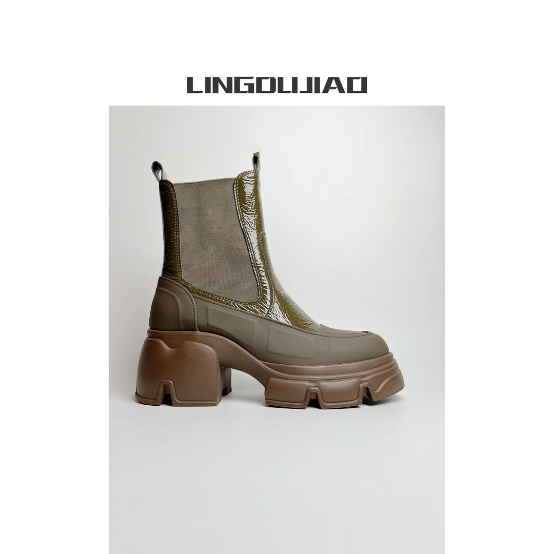 LINGDUJIAO/零度角【皱漆皮+丝绸牛皮短靴】DG2316136/7cm