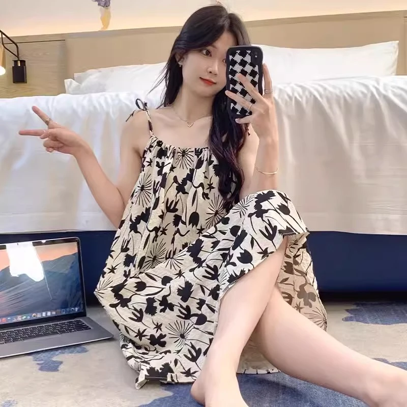 睡裙女款夏季梭织棉纱爆款2025新款可外穿女士夏天家居吊带裙睡衣