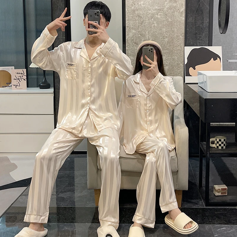 情侣睡衣女款冰丝春秋季长袖套装网红爆款2025新款个性男士家居服