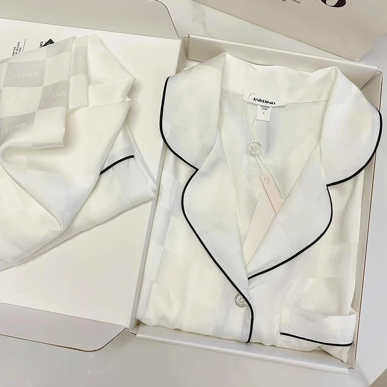 夏季冰丝睡衣女款套装高级轻奢冰蚕丝可外穿仿真丝夏天短袖家居服